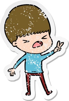 distressed sticker of a cartoon stressed man vector