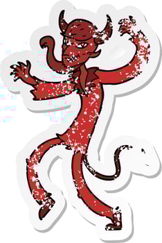 distressed sticker of a cartoon dancing devil vector
