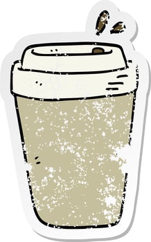 distressed sticker of a cartoon coffee cup vector