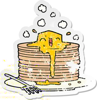 distressed sticker of a stack of tasty pancakes vector