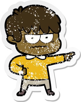 distressed sticker of a annoyed cartoon boy vector