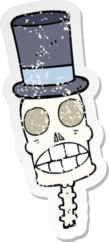 distressed sticker of a cartoon spooky skull vector