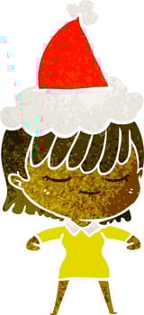 retro cartoon of a woman wearing santa hat vector