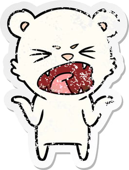 distressed sticker of a angry cartoon polar bear vector
