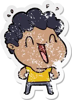 distressed sticker of a cartoon happy man vector
