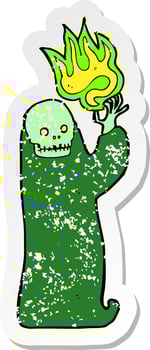 retro distressed sticker of a cartoon waving halloween ghoul vector