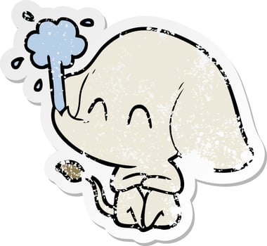distressed sticker of a cute cartoon elephant spouting water vector