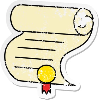 distressed sticker of a cute cartoon important document vector