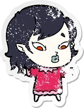 distressed sticker of a cute cartoon vampire girl vector