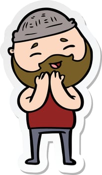 sticker of a cartoon happy bearded man vector