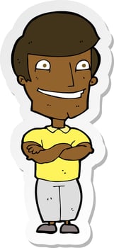 sticker of a cartoon grinning man vector