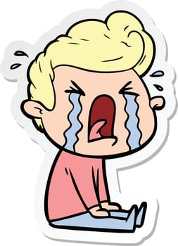 sticker of a cartoon crying man vector
