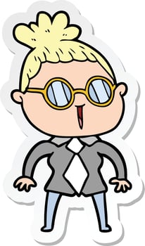 sticker of a cartoon woman wearing spectacles vector