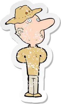 retro distressed sticker of a cartoon man in hat vector