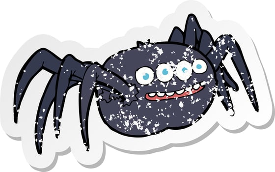 retro distressed sticker of a cartoon spooky spider vector