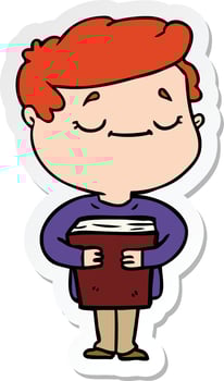 sticker of a cartoon peaceful man carrying book vector