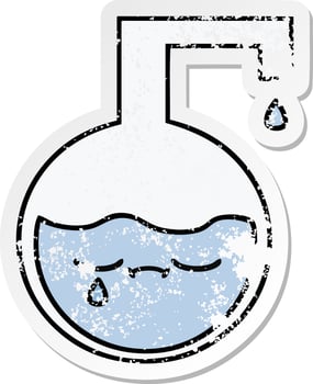 distressed sticker of a cute cartoon science experiment vector