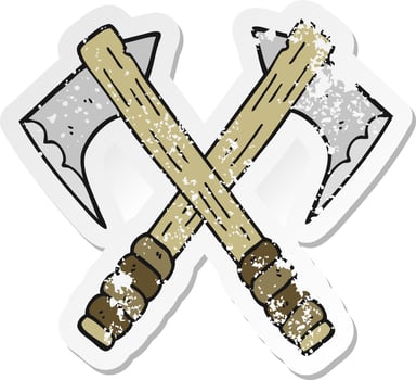 retro distressed sticker of a cartoon axes vector