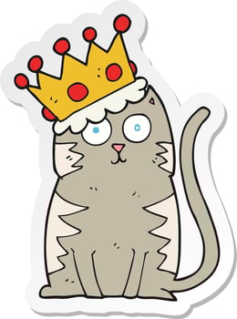 sticker of a cartoon cat with crown vector