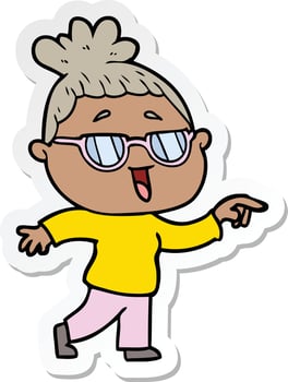 sticker of a cartoon happy woman wearing spectacles vector