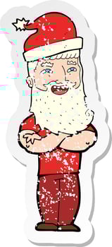 retro distressed sticker of a cartoon santa claus vector
