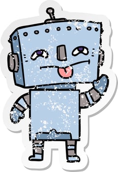 distressed sticker of a cartoon robot vector