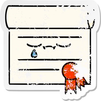distressed sticker of a cute cartoon certificate vector