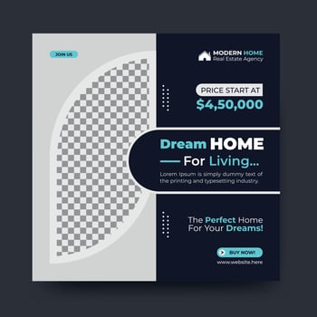 Modern dream Home for living sale business social media post design vector template