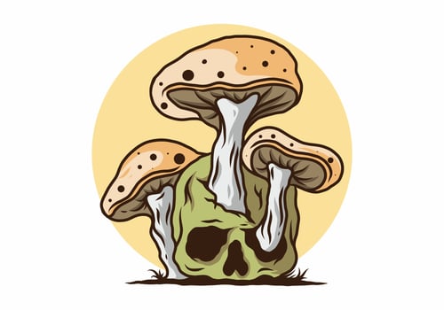 Mushroom growing on human skull illustration vector