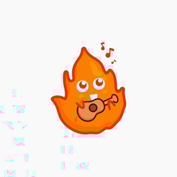 cute character fire cute sticker design set bundle for shop element nature fire yellow play guitar vector