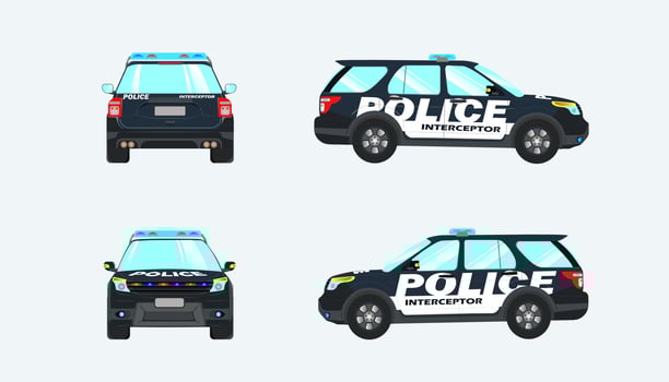 image of a police car from 4 sides vector
