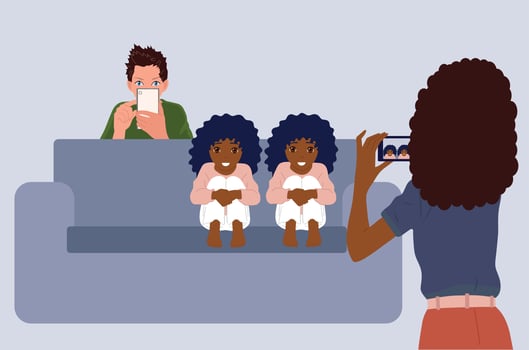 Family on the sofa. People use laptops and smartphones for work and entertainment at home .Vector. vector