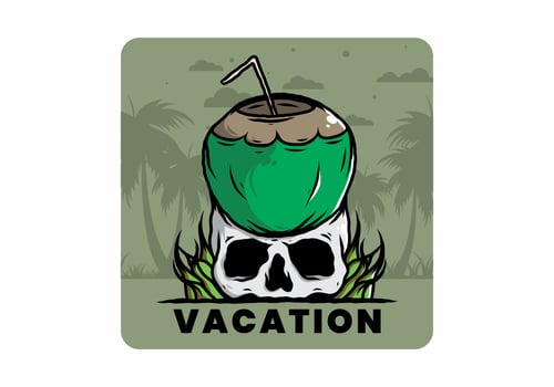 Coconut drink on human skull illustration vector