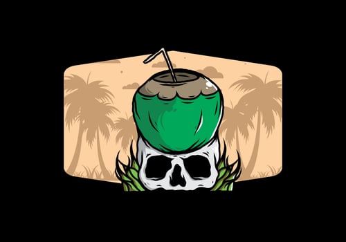 Coconut drink on human skull illustration vector