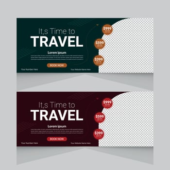 Travel tours banner template, horizontal advertising business banner layout template flat design set vector