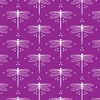 Seamless white and purple dragonfly pattern for backdrop, textile, wrapping paper vector