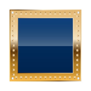 Blue square border with golden frame and diamonds vector