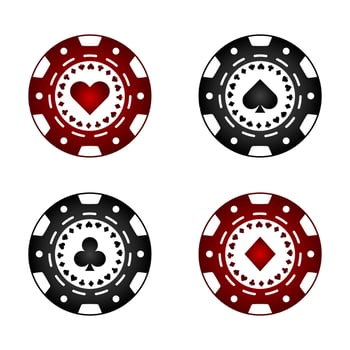 Chips set with card suits for casino games. vector