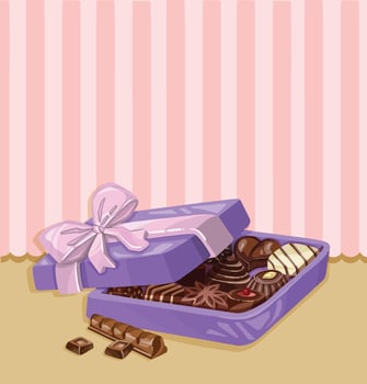 Pink gift box and chocolates on a pink background . vector