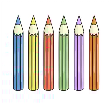 Set of colored pencil icons. Vector colored stationery, writing materials, office or school supplies isolated on white background. Cartoon style