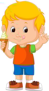 Cute boy licking ice cream vector