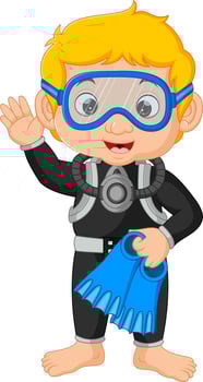 diver boy cartoon vector