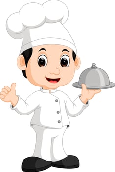 Cute little chef bringing the dishes vector