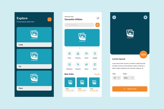 Simple store online ui design template vector. Suitable designing application for android and IOS. ecommerce app mobile vector