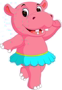 cute hippo dancing cartoon vector