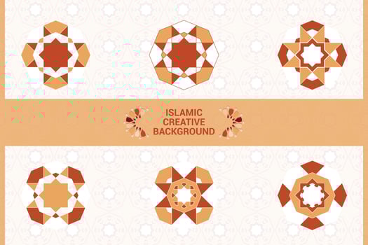 Islamic greeting card, banner background with ornamental colorful details of arabesque mosaic Islamic art ornament. Vector illustration.