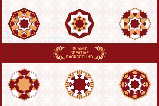 Islamic greeting card, banner background with ornamental colorful details of arabesque mosaic Islamic art ornament. Vector illustration.