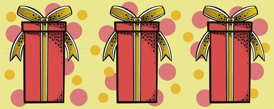Seamless border, Red gift boxes on yellow background vector