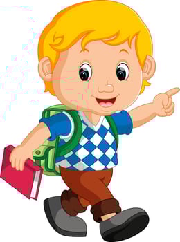 cute boy with backpack cartoon vector