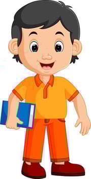cute boy carrying book cartoon vector